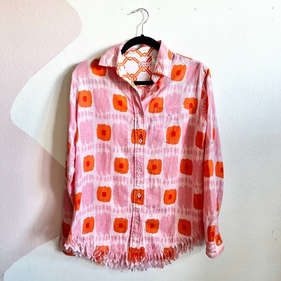 Tizzie Pink Floral Fringe Button Up Top Boho Cottagecore Bohemian XS - Picture 1 of 6